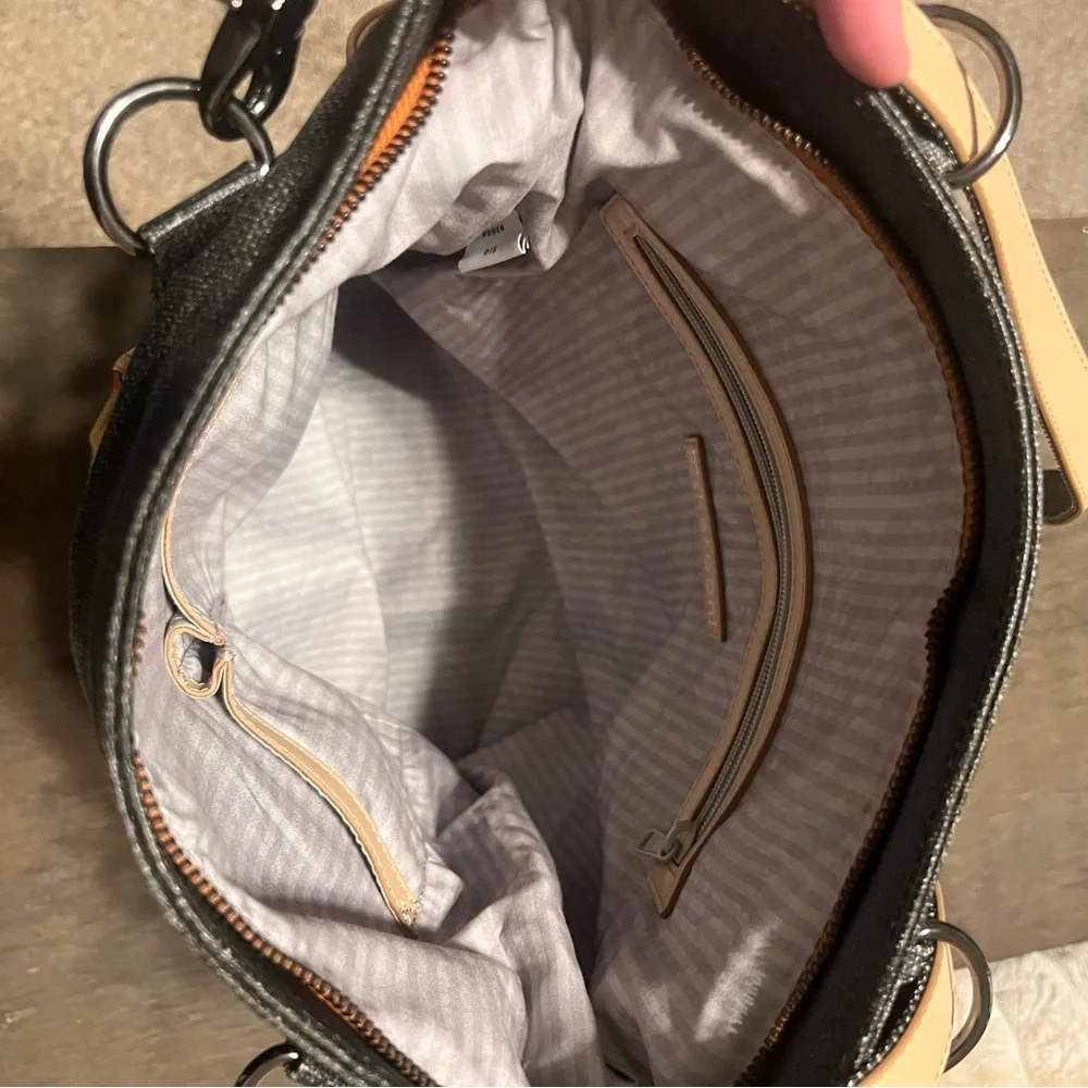 Sherpani Black and Tan Canvas Backpack with Orange Accents - Picture 7 of 10